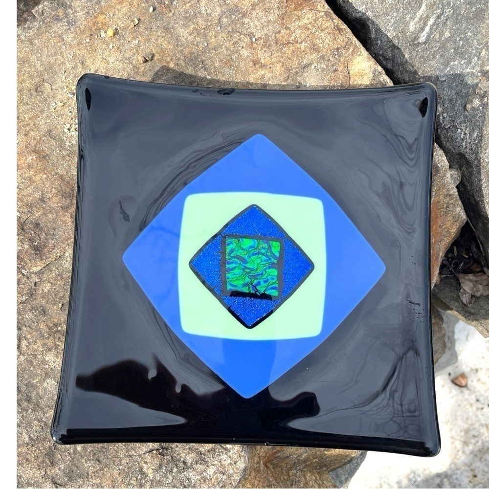 Art glass square, fused glass?, unsigned, appears handmade, excellent condition